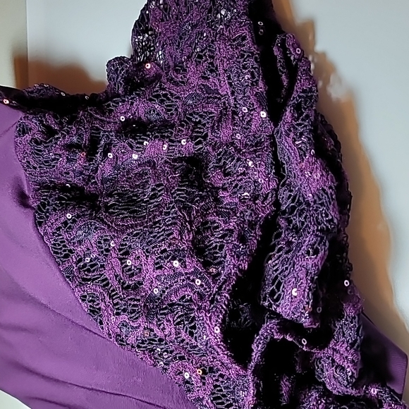 R&M Richards Dress & Jacket Sequins lace plum stretch sz 14 evening coquette - Picture 15 of 16